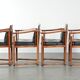 Black leather set of 4 Art Deco design dining chairs with armrests