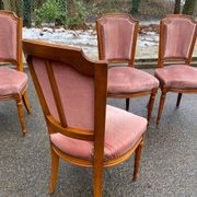 4 Louis XVI dining chairs in solid wood and pink velvet from the 20th century.