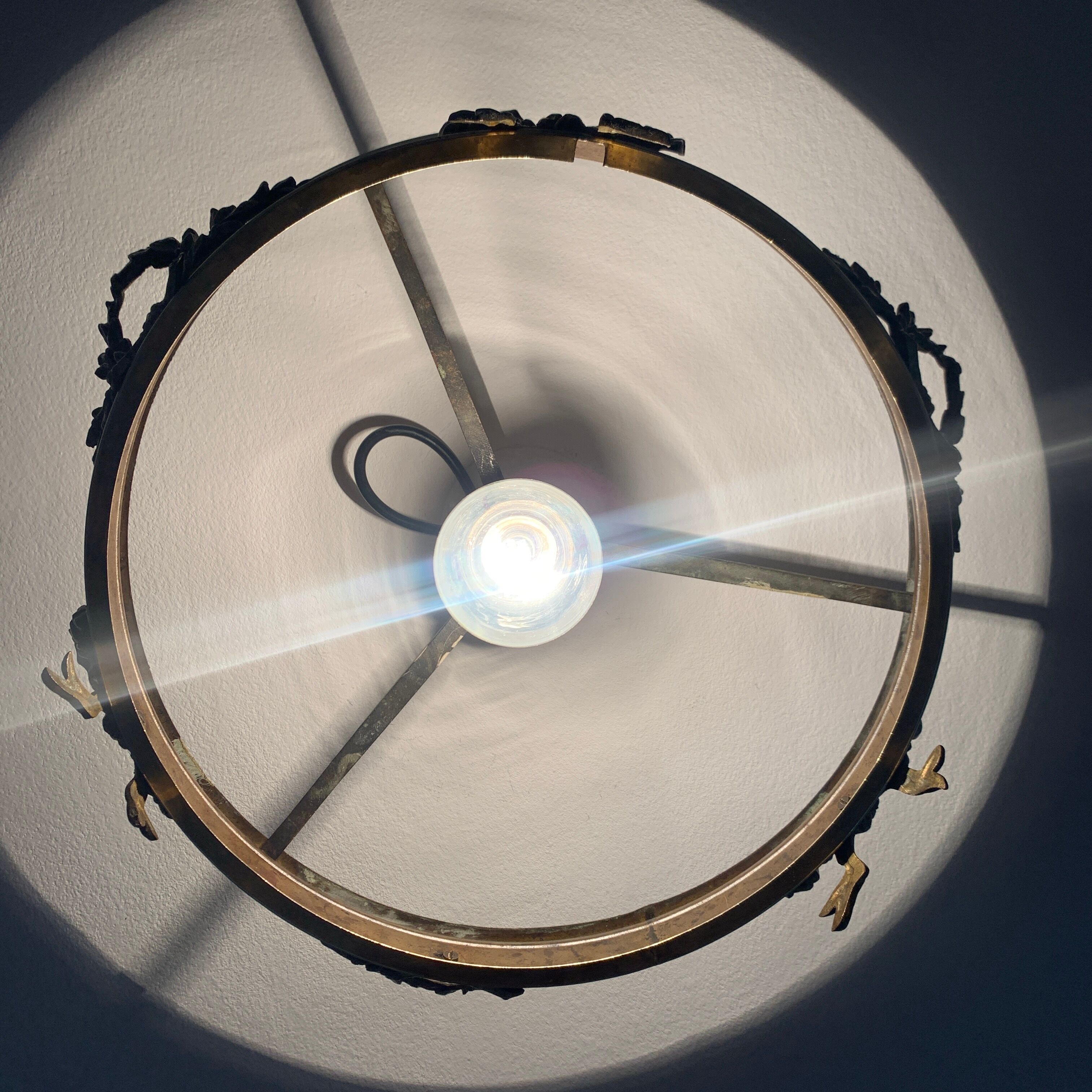Ceiling light basket old 19th brass and faceted glass beads