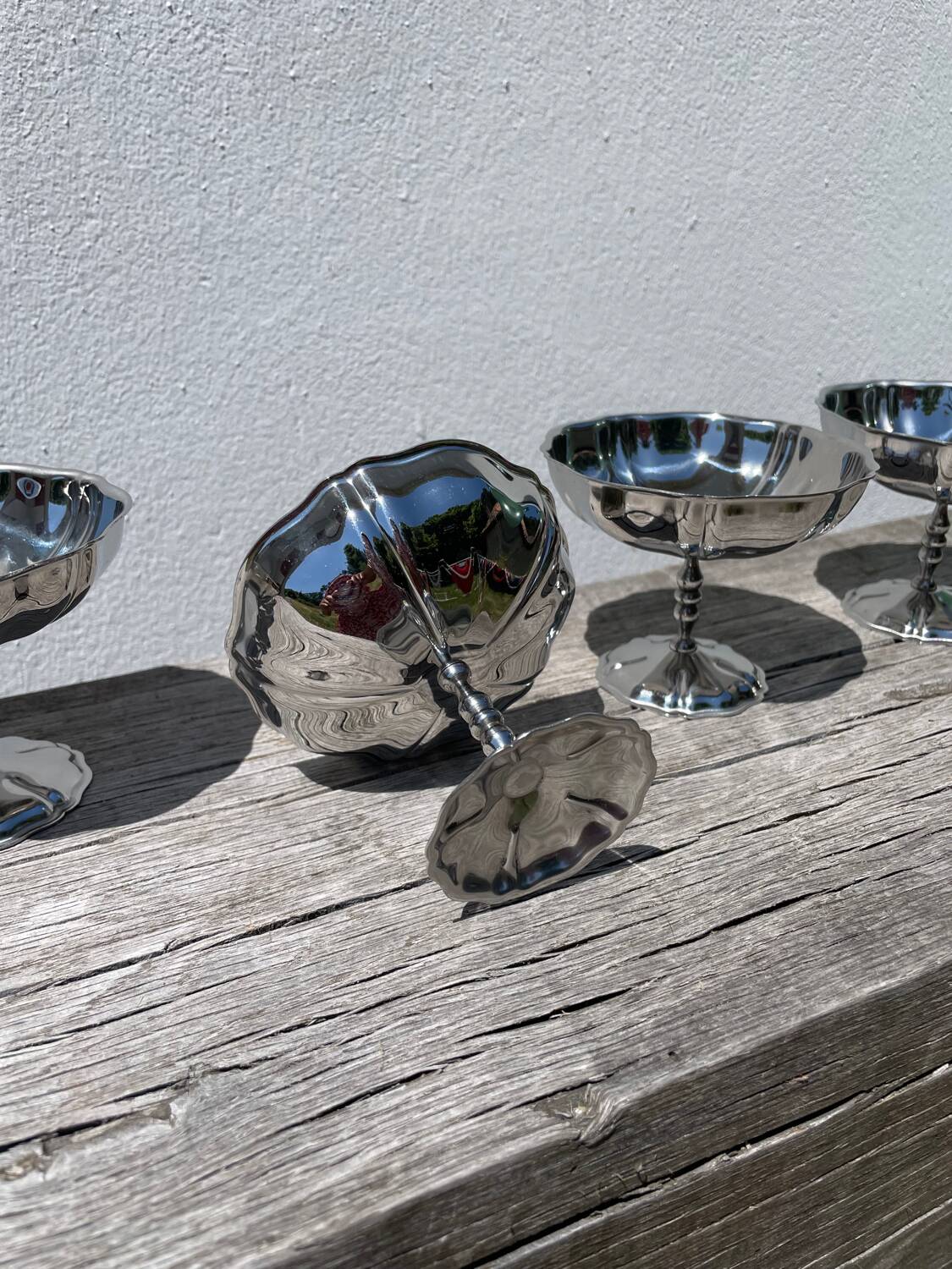 6 large stainless steel bowls 1970