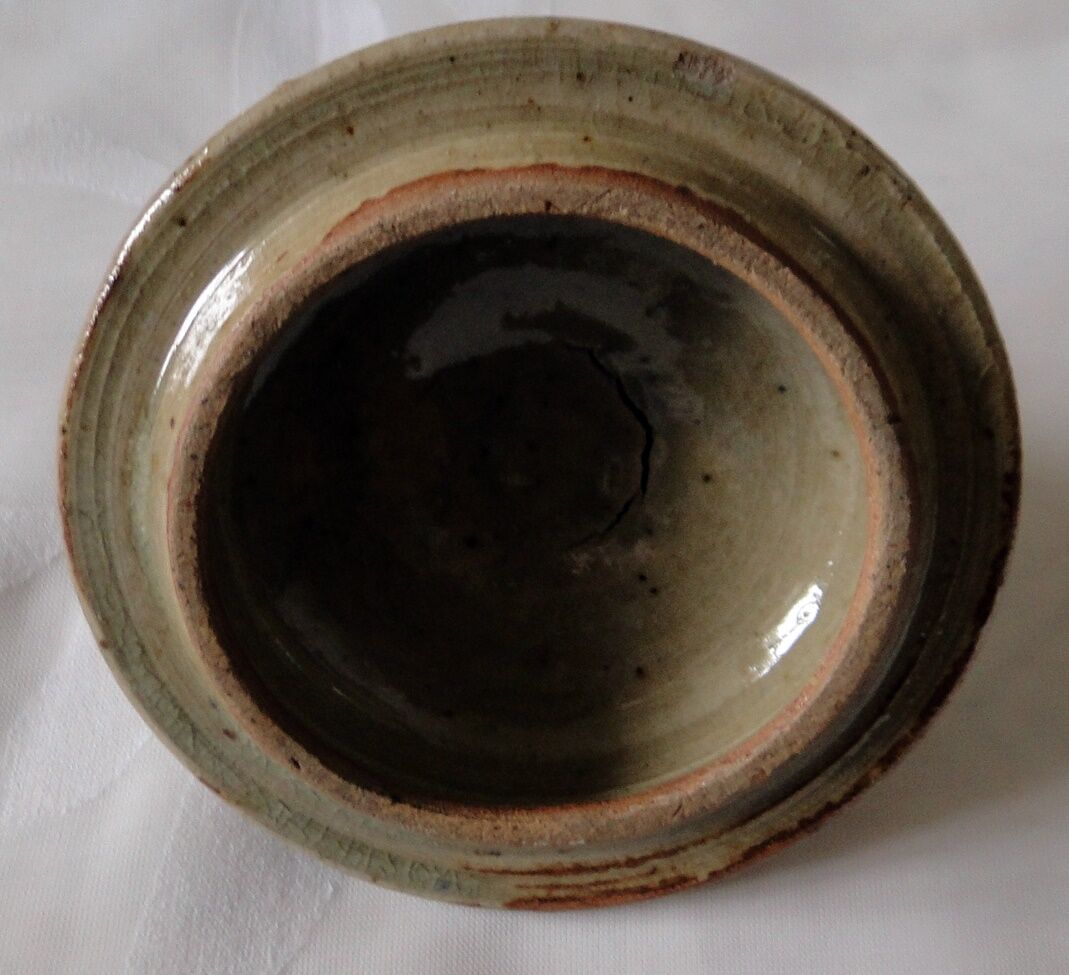 Old belly vinegar in beige and blue enamelled gres