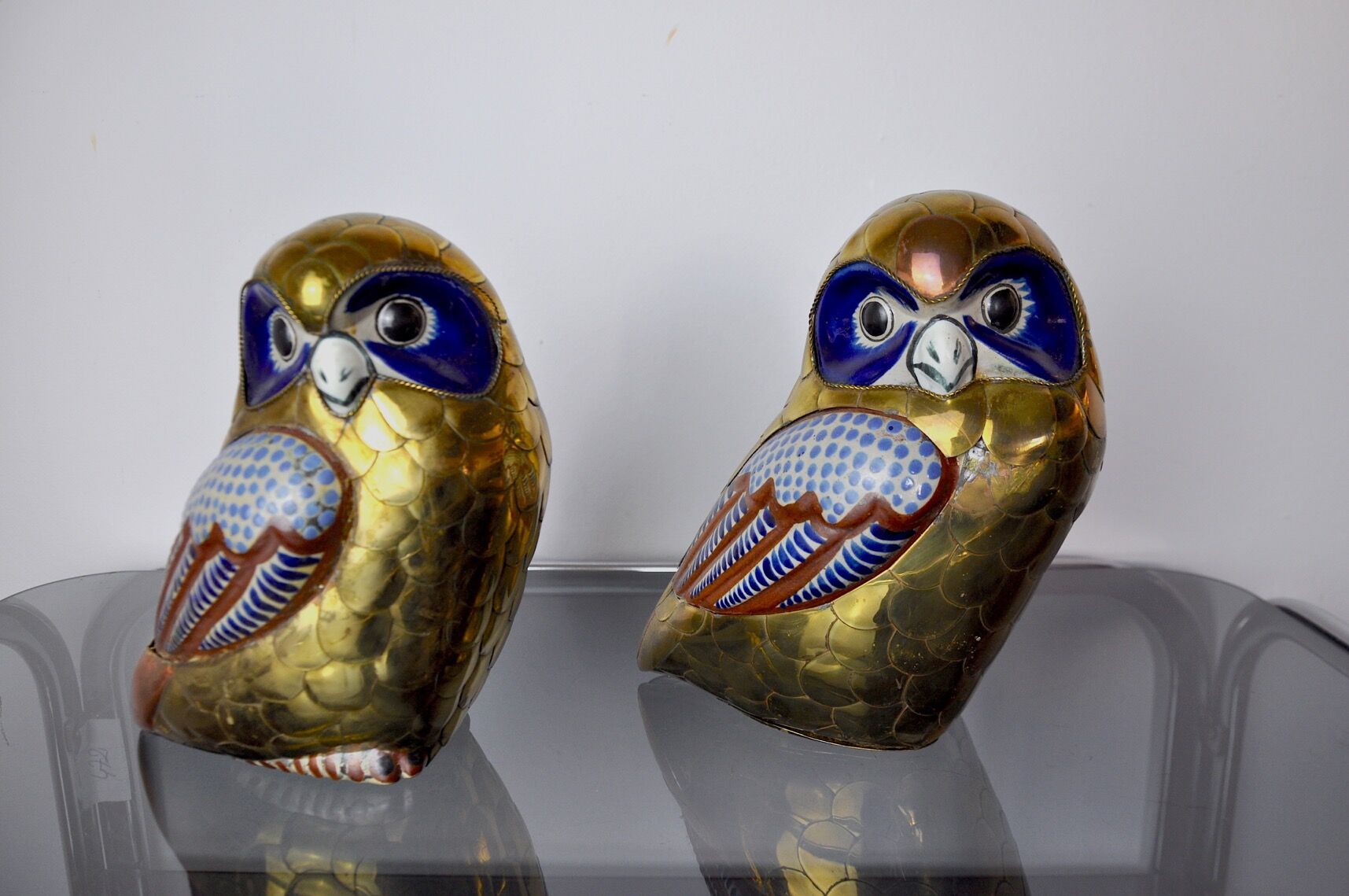 Pair of brass owls Serre livres, Italy, 1970