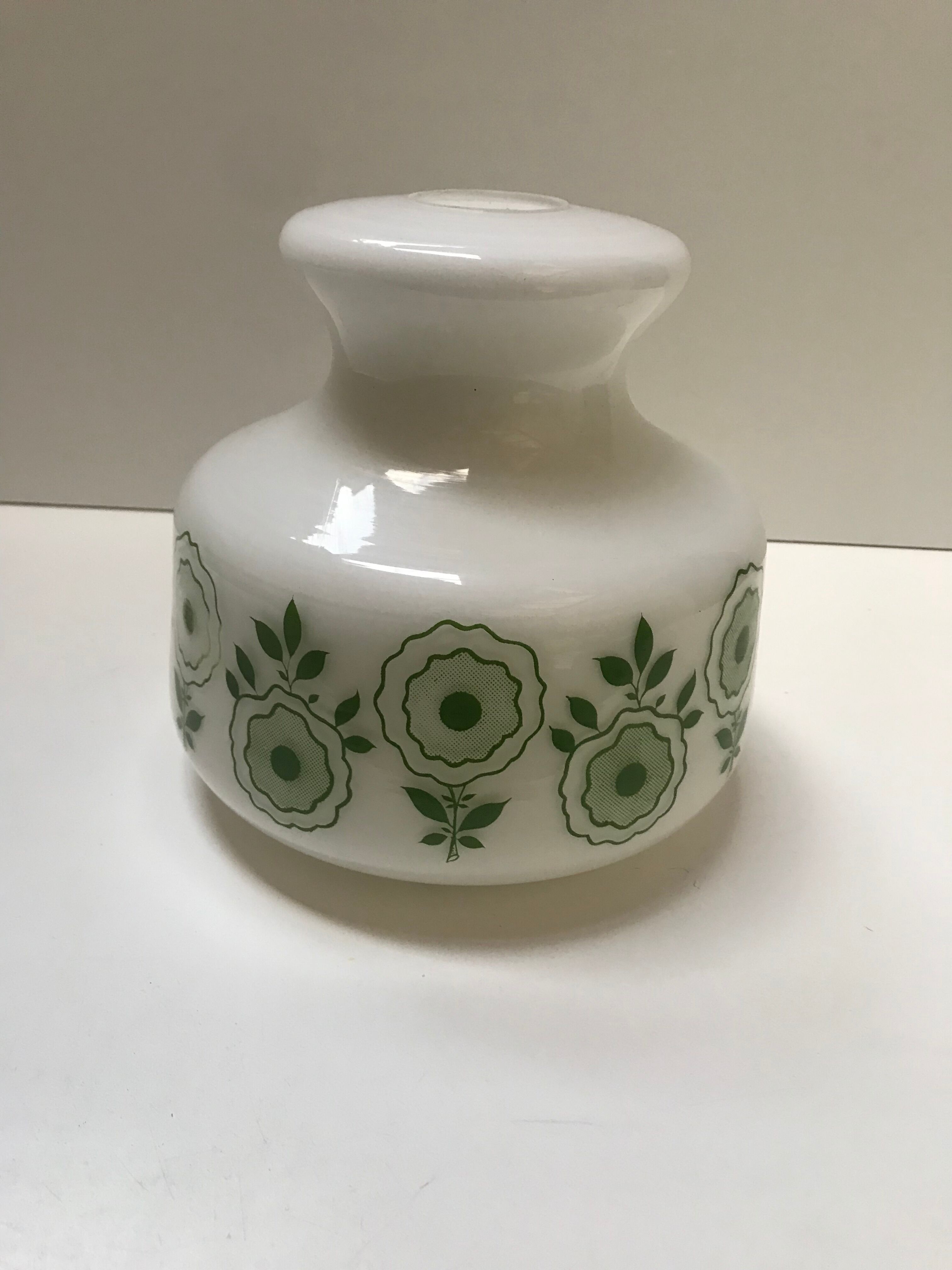 White opaline with green flower patterns