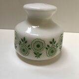 Opaline blanche à motifs fleurs vertes