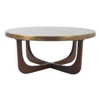 Table basse scandinave avec plateau en cuivre, 1975