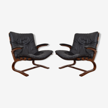 Set of 2 mid-century Norwegian lounge chairs by Elsa and Nordahl Solheim for Rybo Rykken & co., 1970s