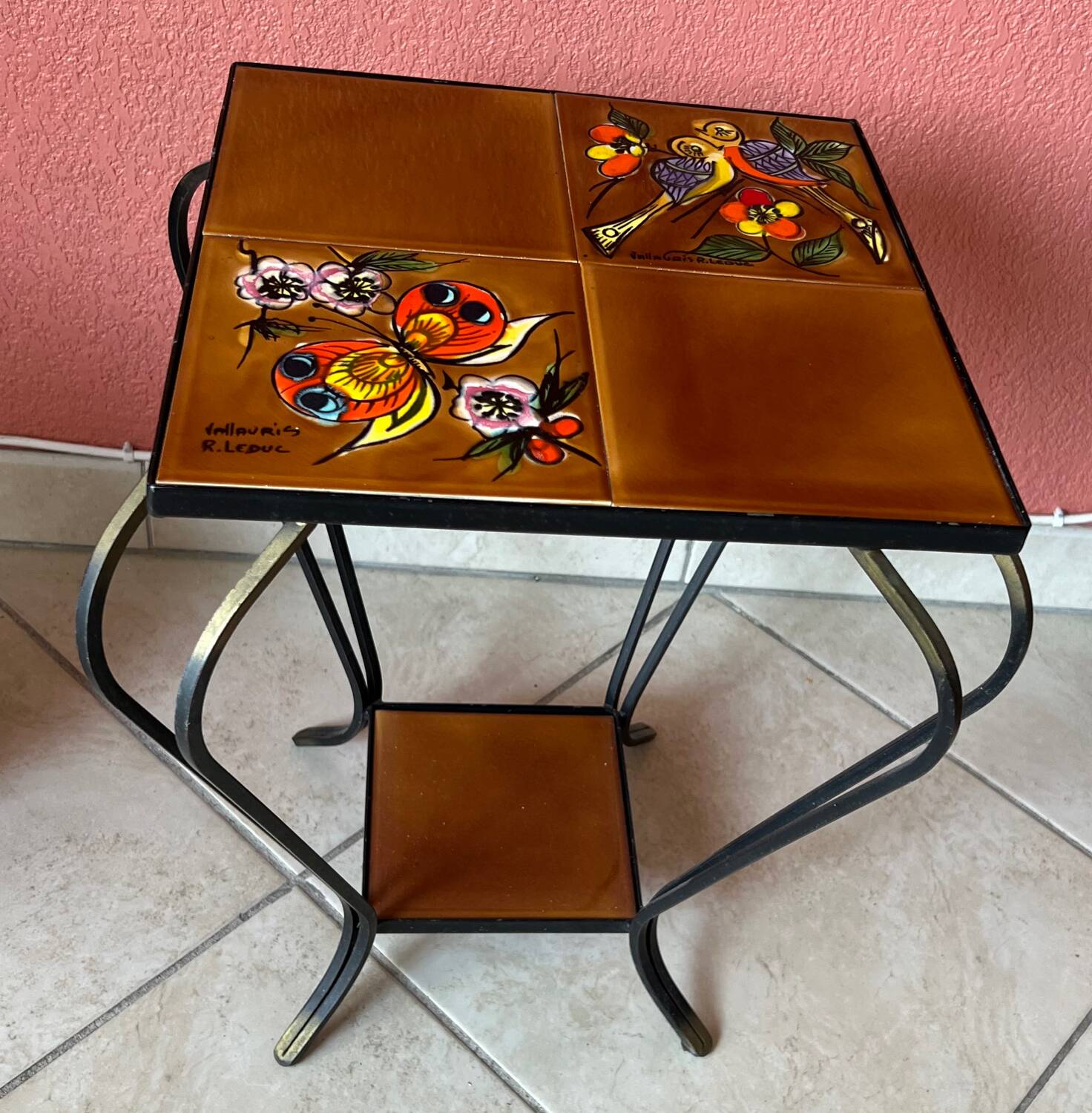 Ceramic & wrought iron table R.Leduc Vallauris