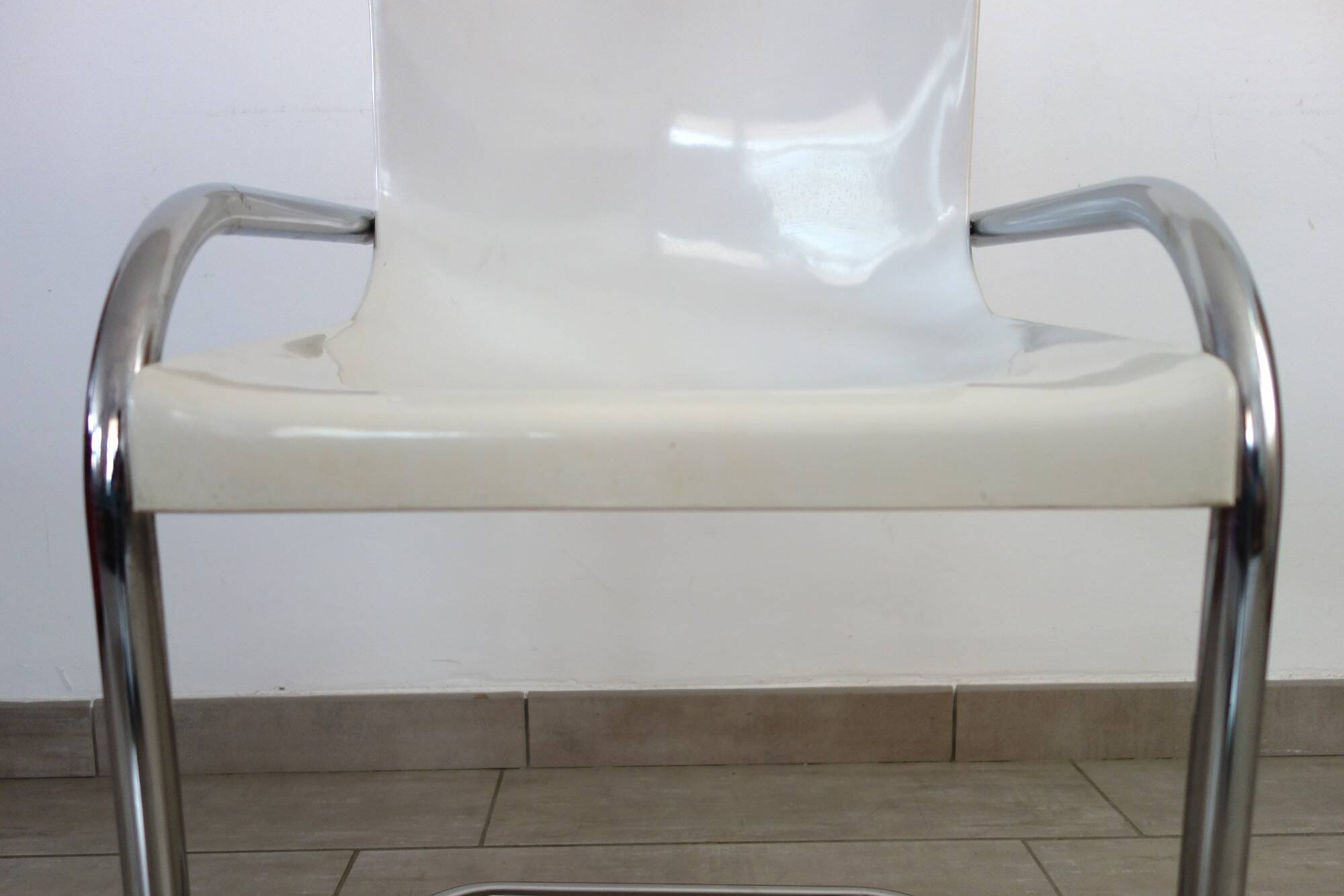 70s chrome metal and plastic chair by Gautier