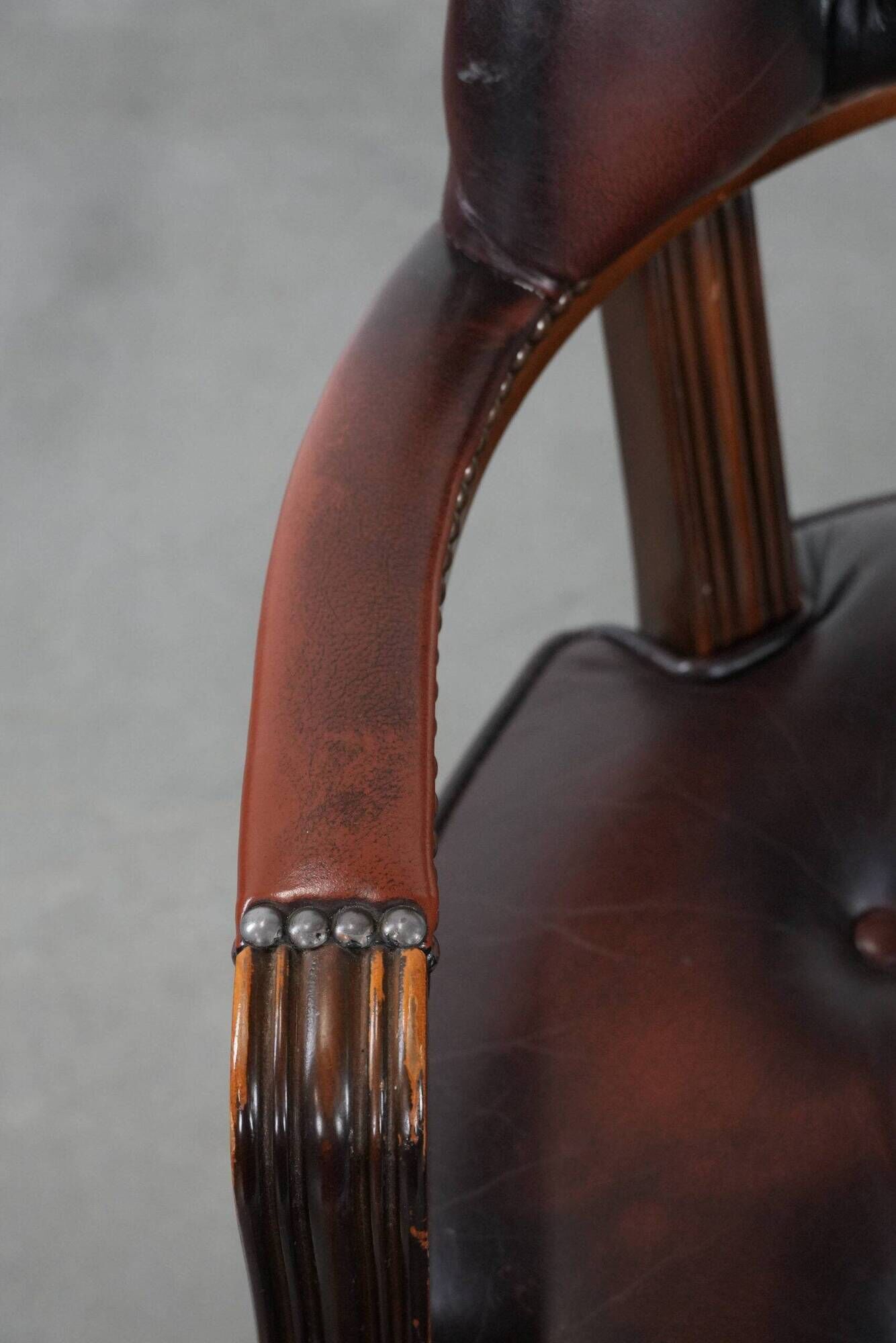 Set of four cowhide leather Chesterfield dining chairs in English style
