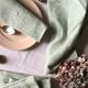 Set of six old damasked napkins dyed in celadon green