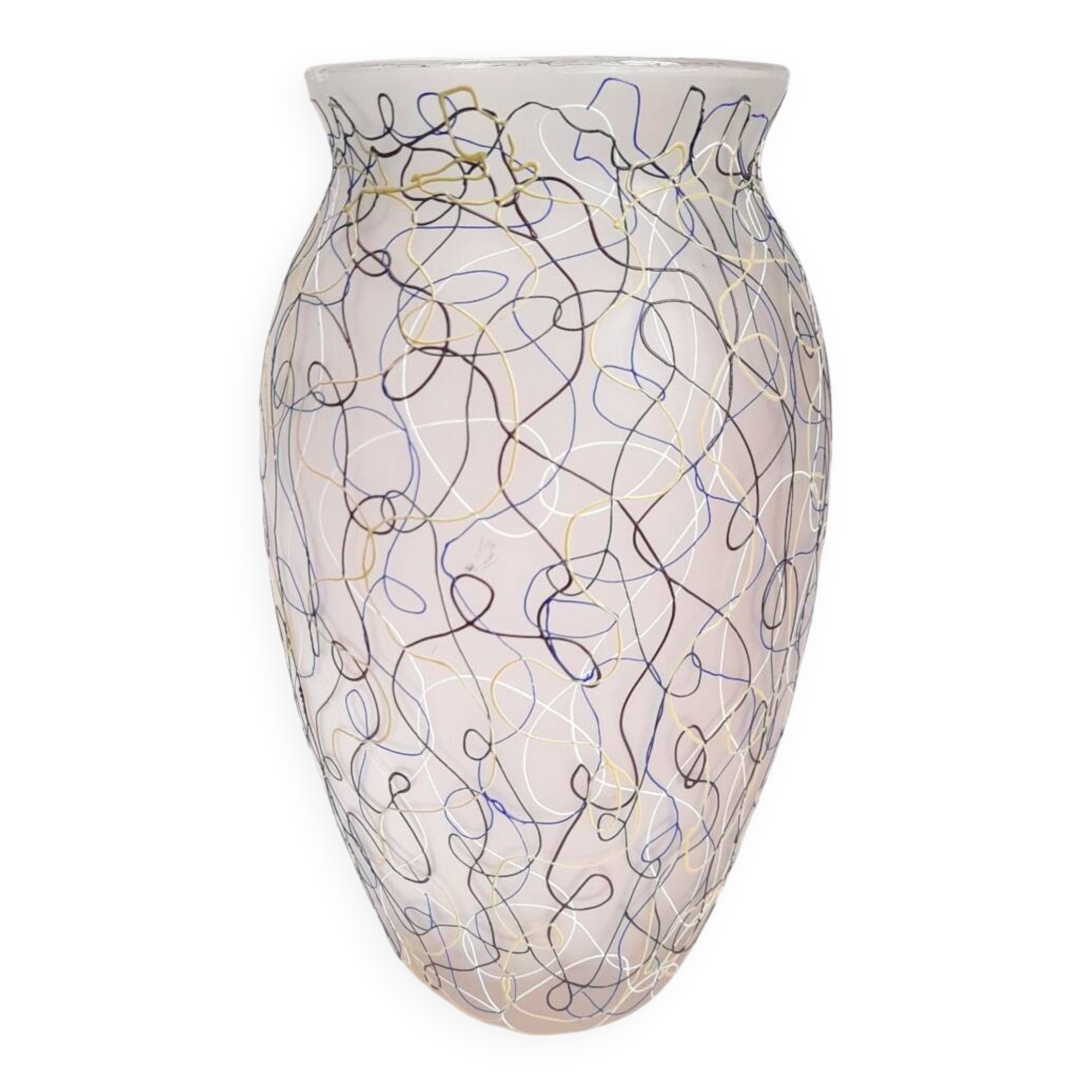 Large glass vase from Murano with coloured filaments.