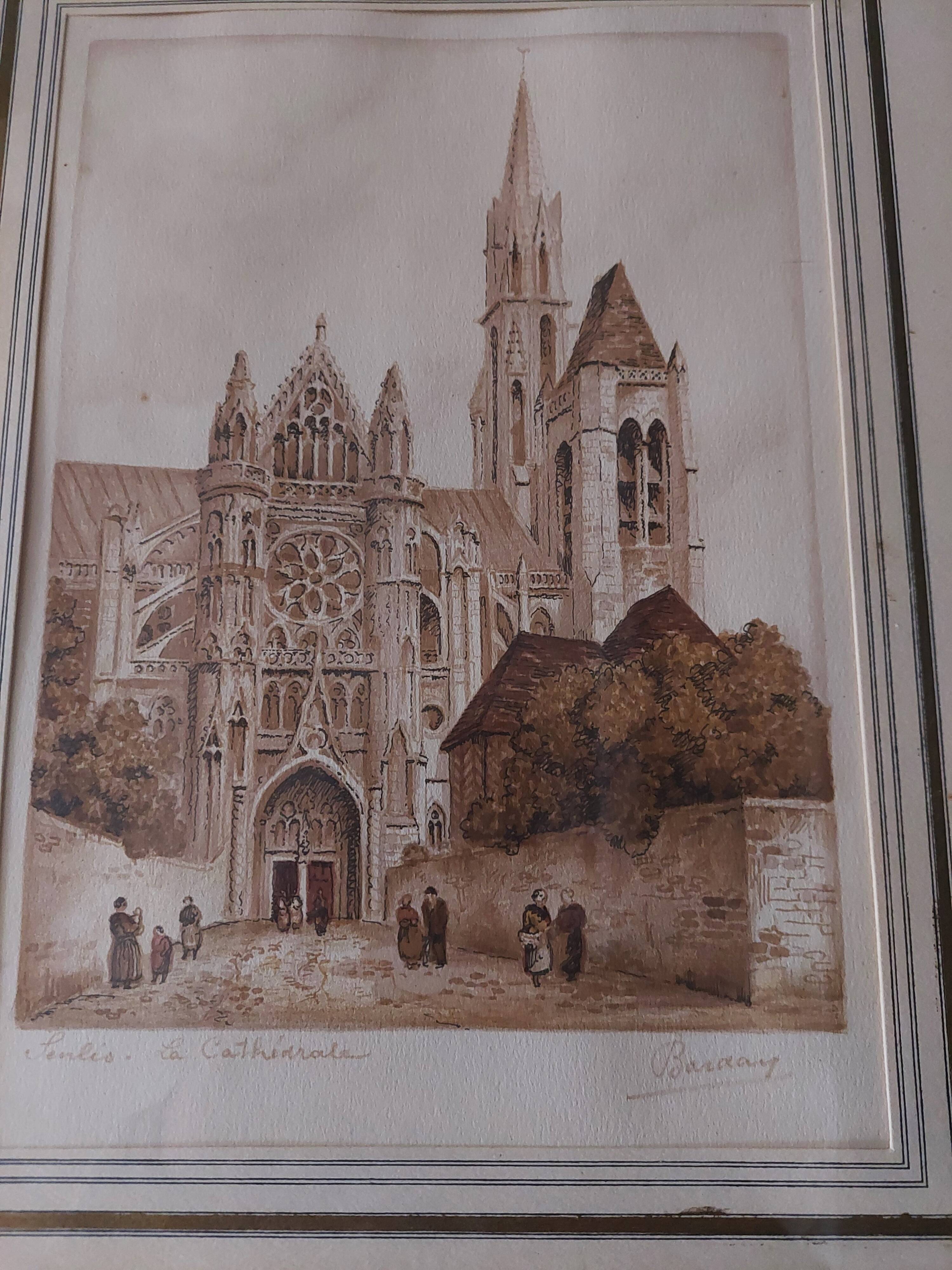 Watercolor signed Barday Senlis the cathedral first half of the 20th century