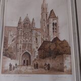 Watercolor signed Barday Senlis the cathedral first half of the 20th century