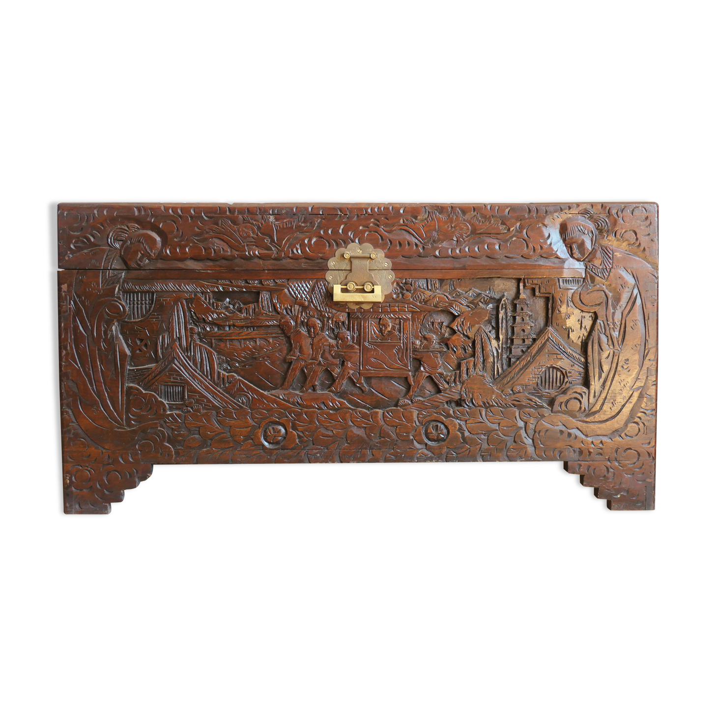 Carved wooden chest