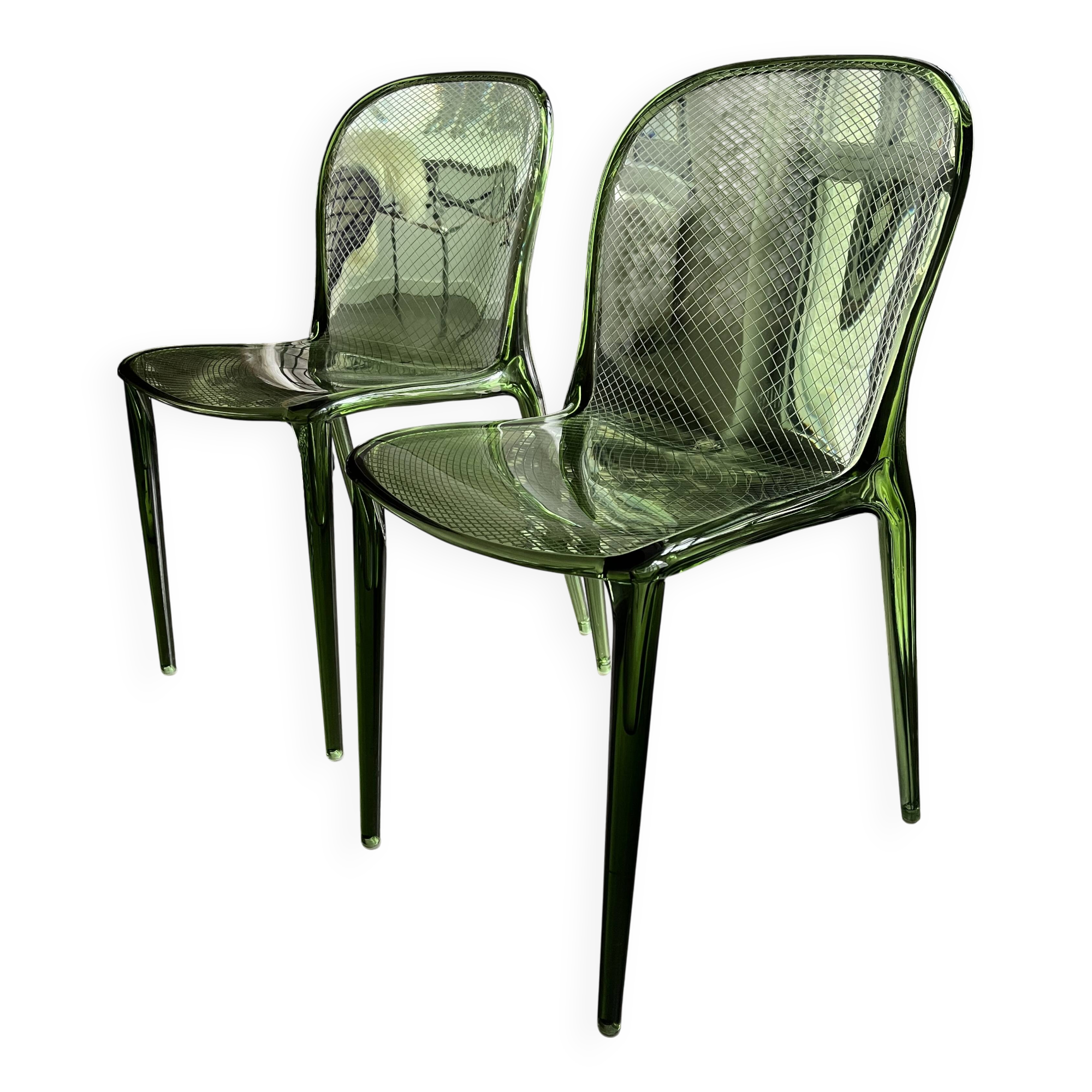 Set of 2 Kartell Thalya Forest Green chairs