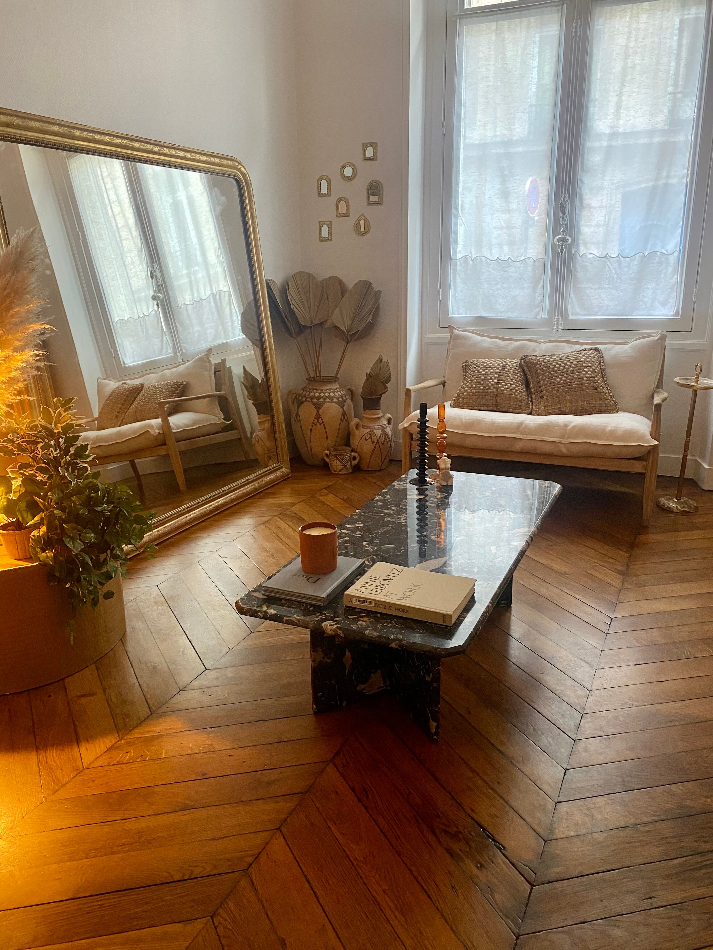 Minimalist design table in black marble Vintage Terrazzo