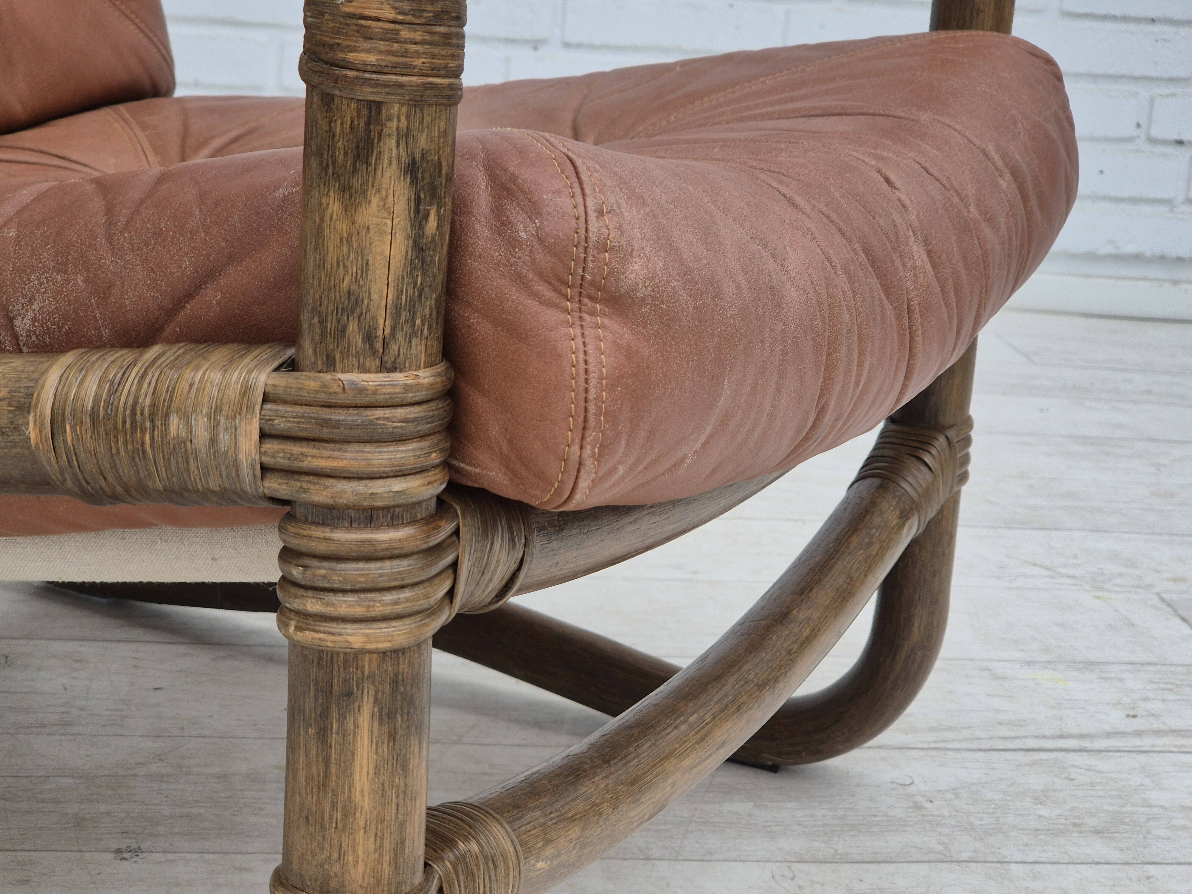 1970s, Scandinavian armchair, original very good condition, bamboo, leather.