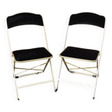 2 Anciennes Chaises Pliantes Chaisor en Laiton & Velours Noir