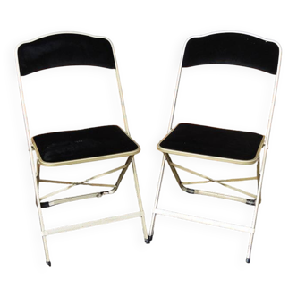 2 Anciennes Chaises Pliantes Chaisor en Laiton & Velours Noir