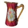Limoges porcelain milk jug, hand painted in red color with floral and golden decoration