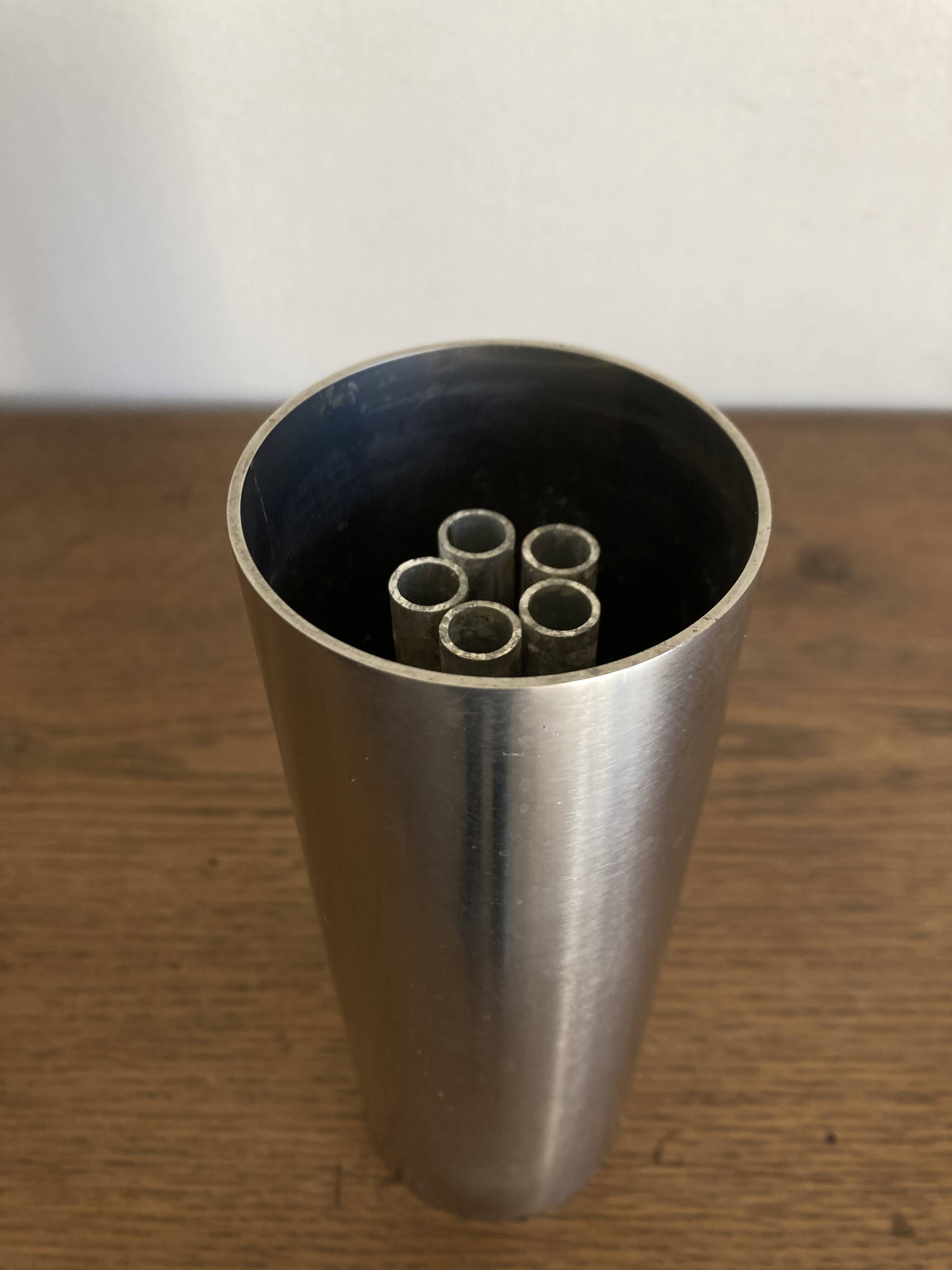 Space Age 1970s brushed steel flower vase