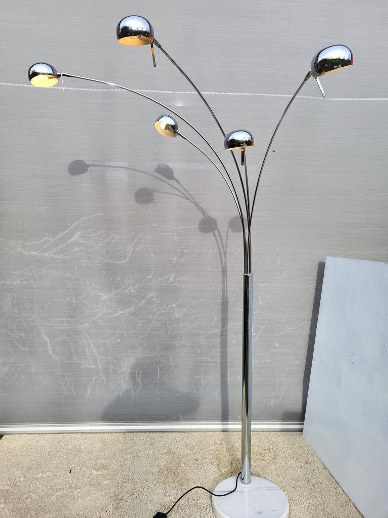 Vintage ARC floor lamp with 5 adjustable chrome arms on marble base