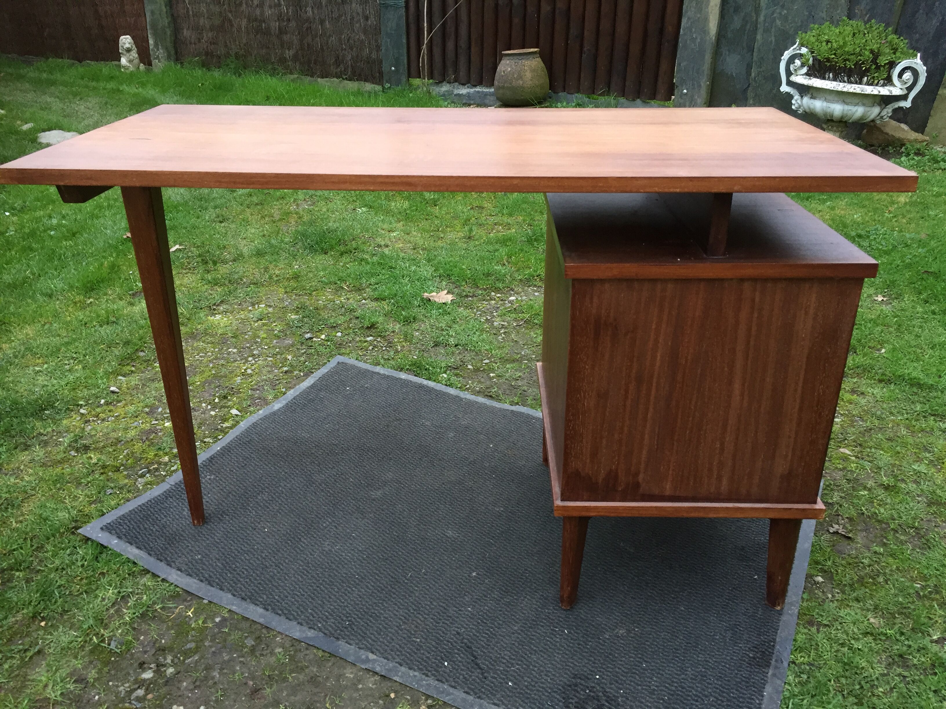 Vintage teak desk with 5 feet compass and 3 drawers