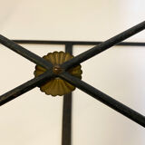 Art Deco wrought iron side table with brass arrow decor, from the 1940s