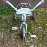 Old children's tricycle toy metal blue & white 70s vintage