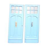 Double front door, fir and windows at the top