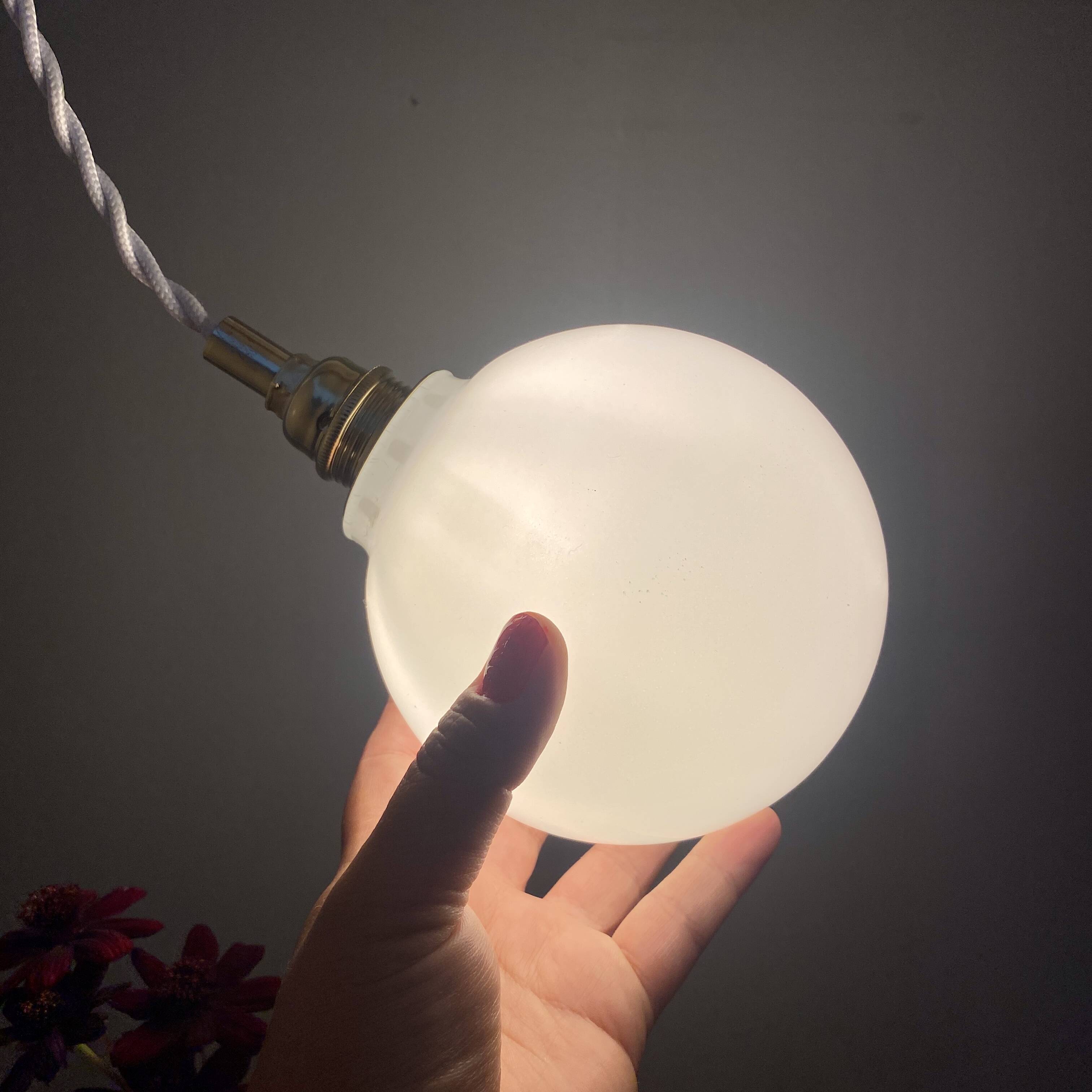 Vintage globe pendant light in white opaline