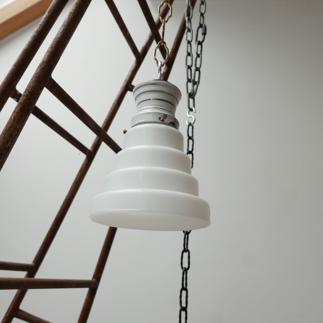 Antique stepped opaline glass pendant light