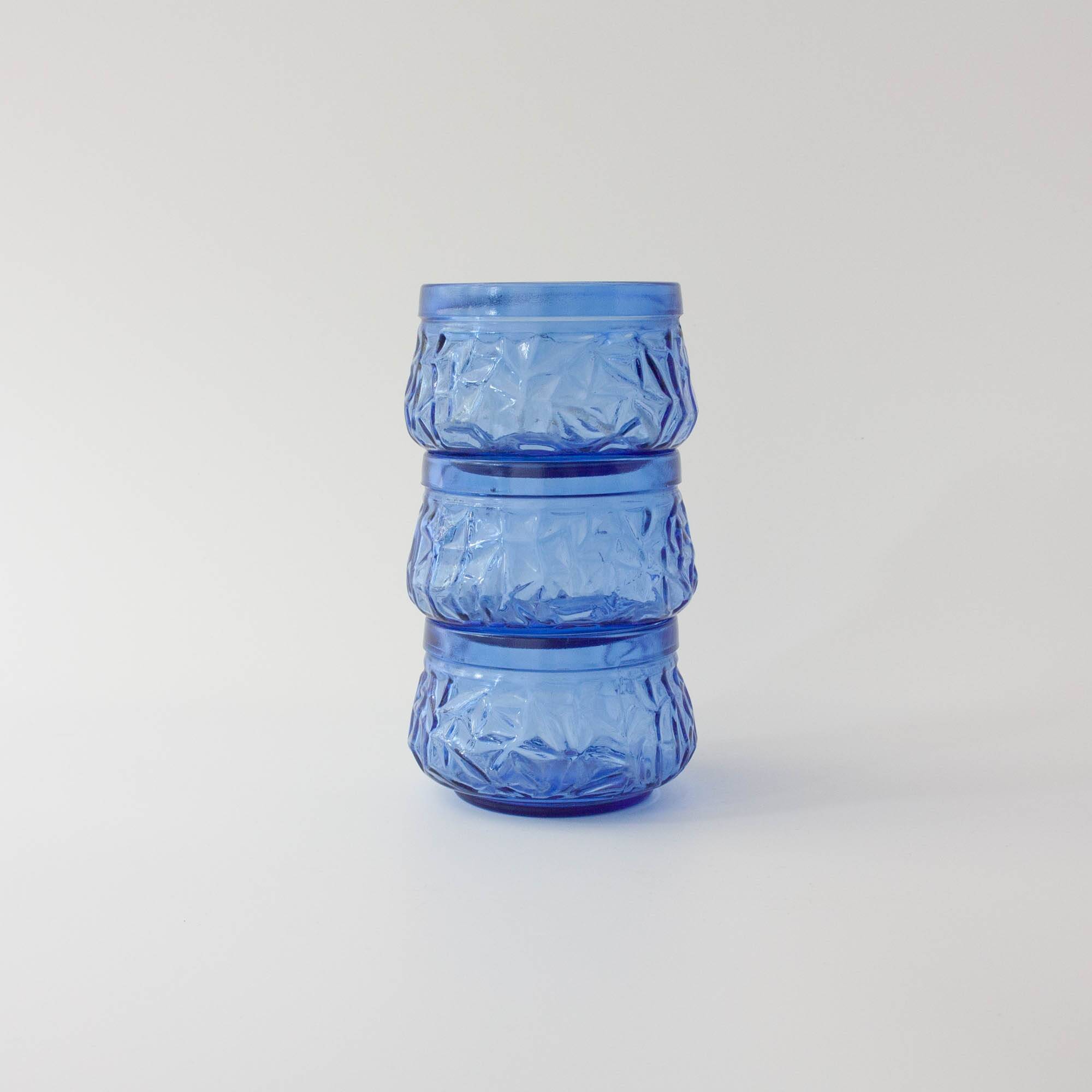 Set of 3 Vintage IVIMA Blue Glass Dessert Bowls, 1960s