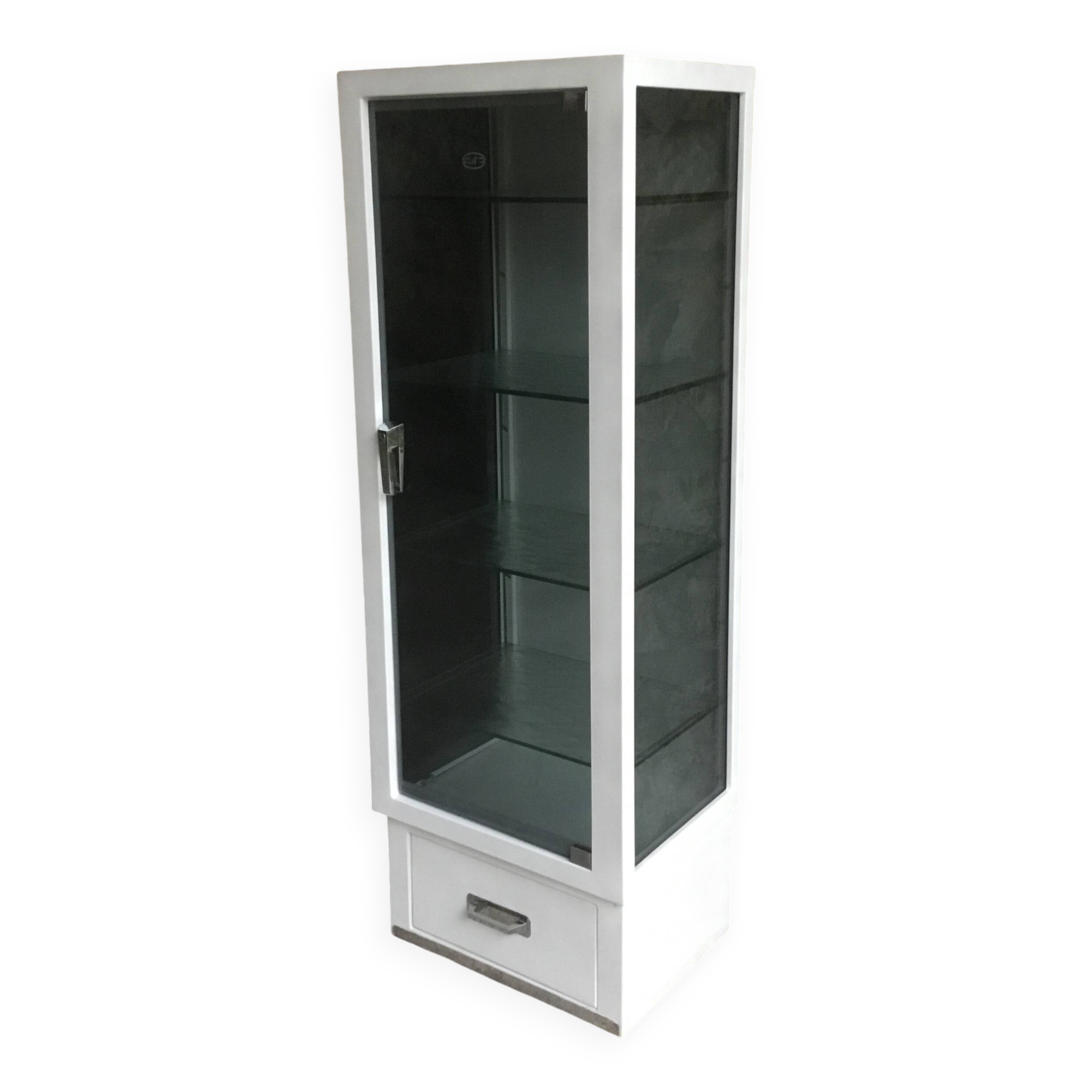 White lacquered metal medical display case - vintage 1960