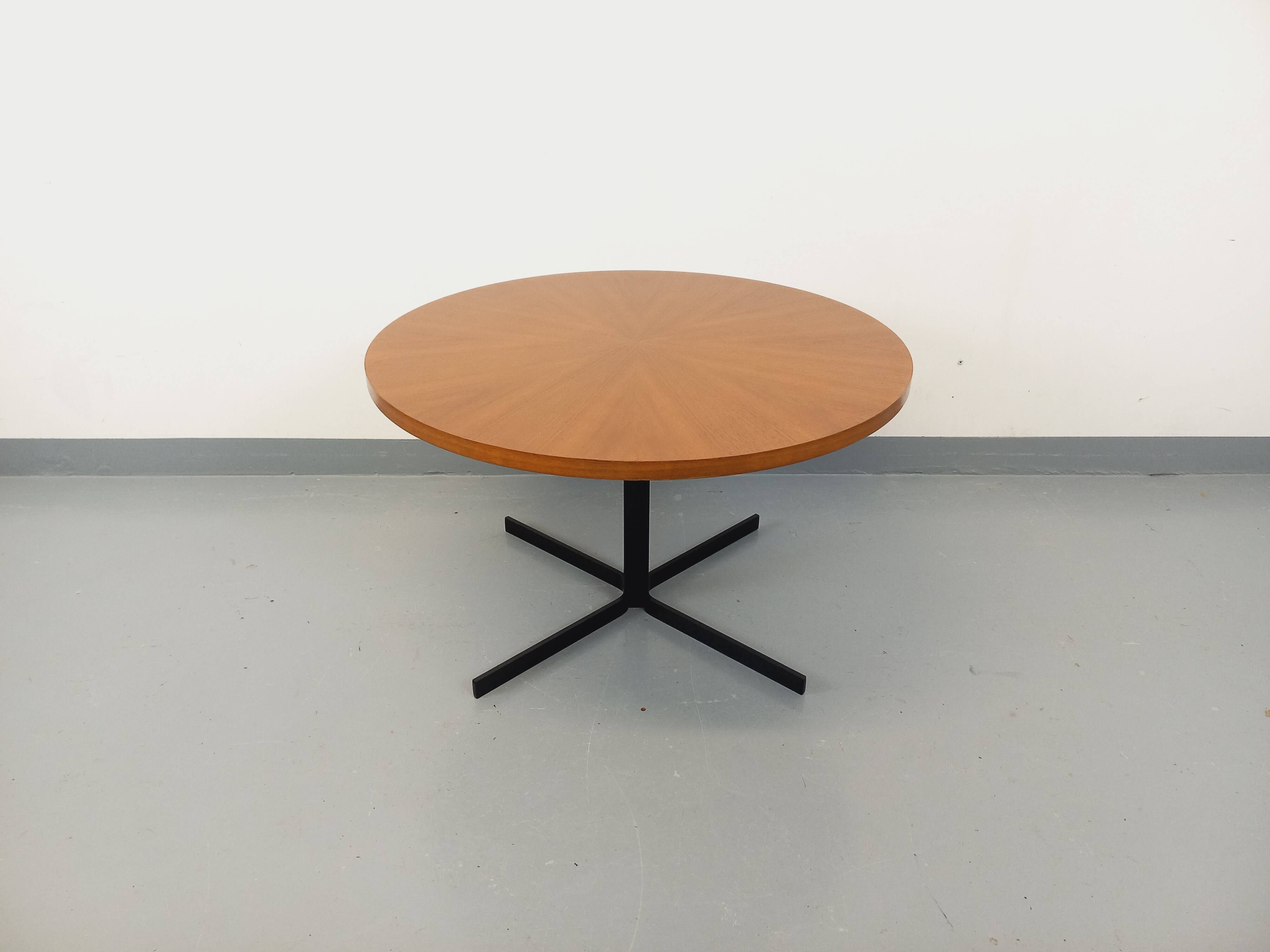 Large round coffee table in vintage Scandinavian style, modular into a table.