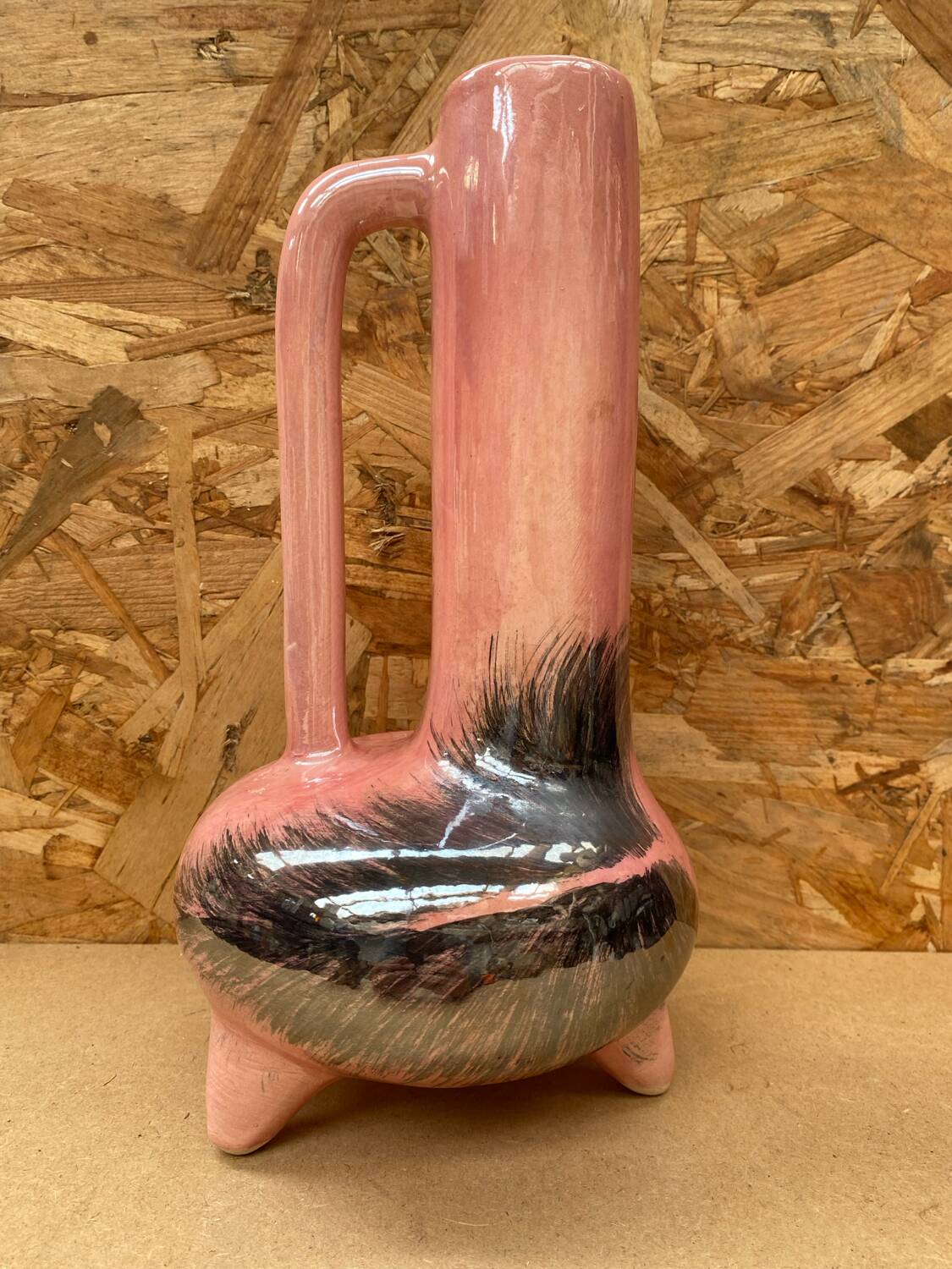 Antique Pink Ceramic Vase Glazed Black Decor Vintage
