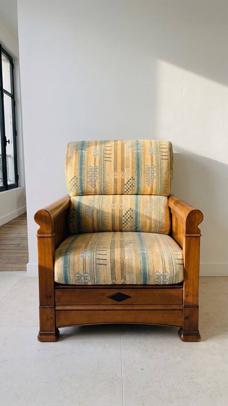 Solid wood and fabric armchair Jacques Leleu collection
