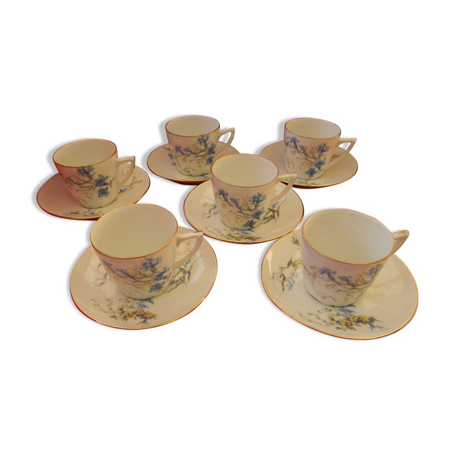 Set of 6 porcelain cups. Blueberry décor