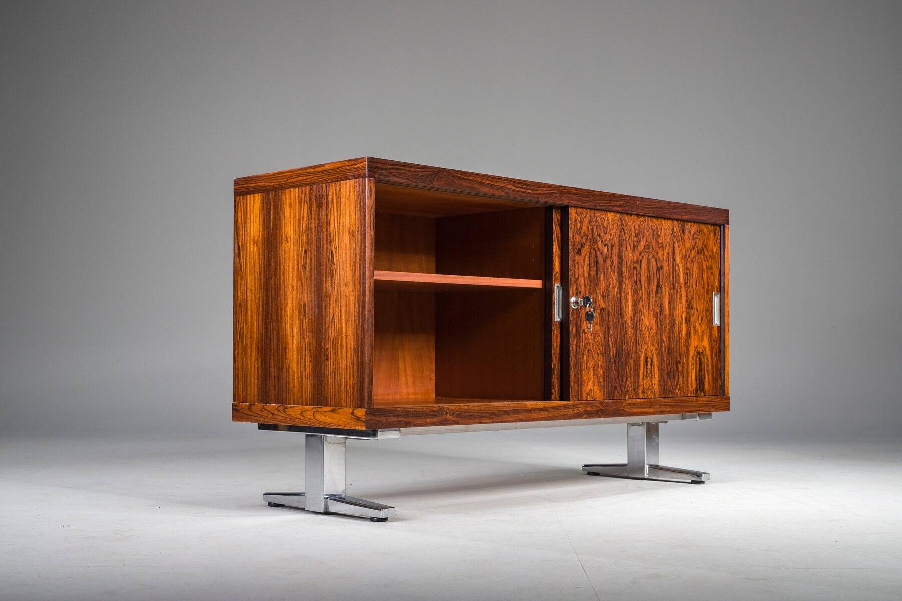 Mid-century wood veneer sideboard with chrome legs, 1960s