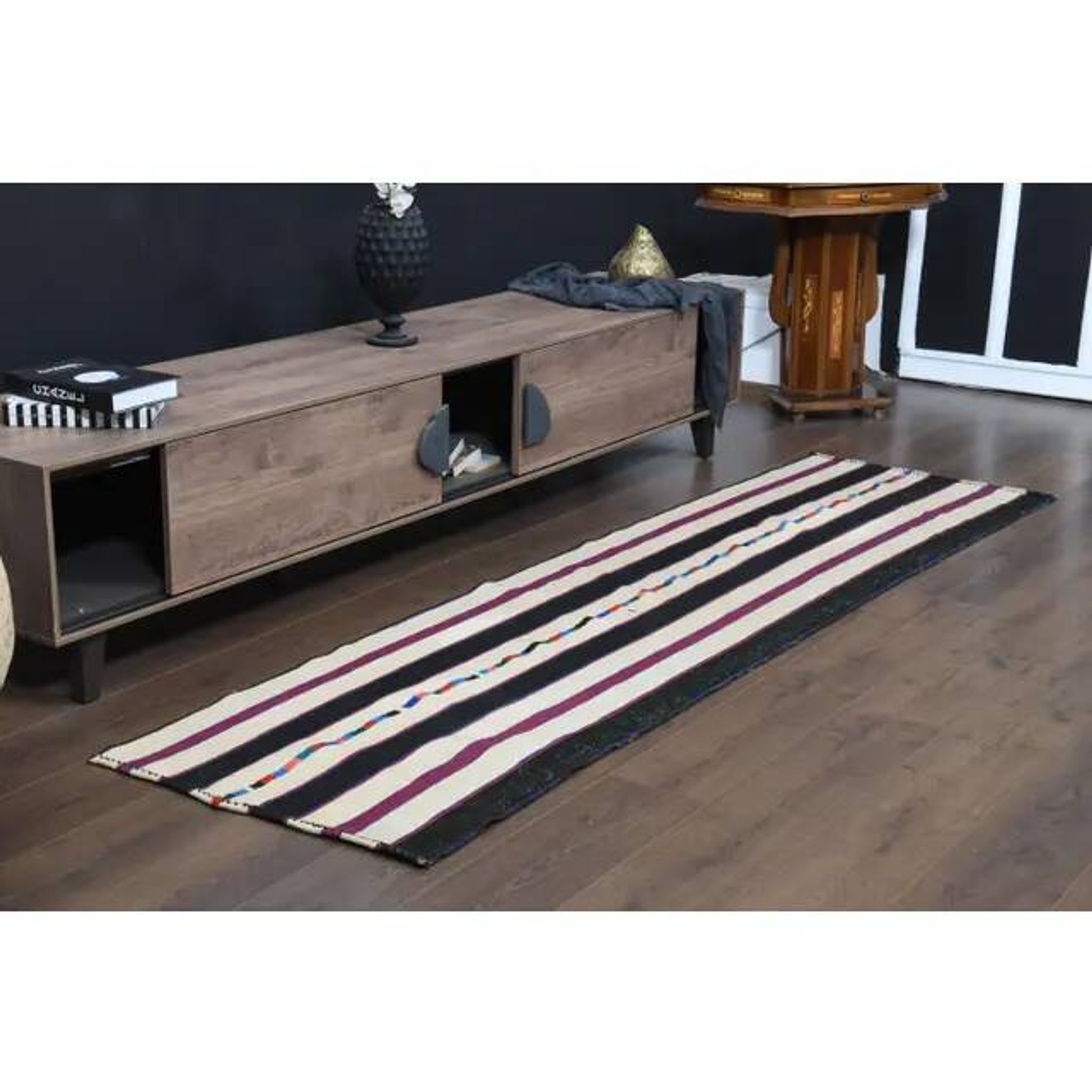 1970s vintage Turkish Oushak handmade wool cotton white runner rug 73x265