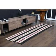 1970s vintage Turkish Oushak handmade wool cotton white runner rug 73x265