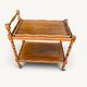 Vintage wooden turned rolling dessert trolley, removable tray.
