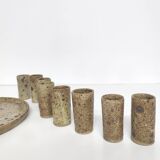 8 verres à shot et plateau en grés pyrité