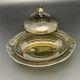 Butter dish or "little casserole" in black colored glass honeycomb pattern