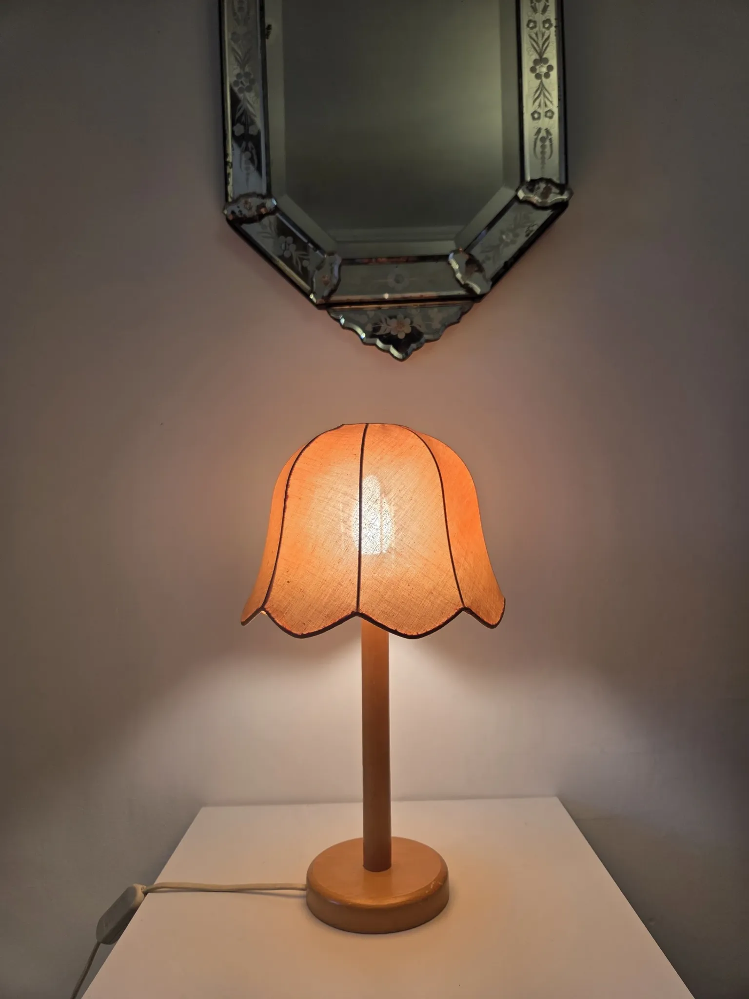 Vintage wooden and fabric lamp