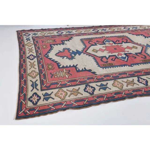Vintage Turkish Hand-Knotted Wool Cotton Pink Area Rug 192x274