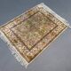 Vintage Turkish Hereke silk rug floral 53x67cm hand knotted gold pink 2538