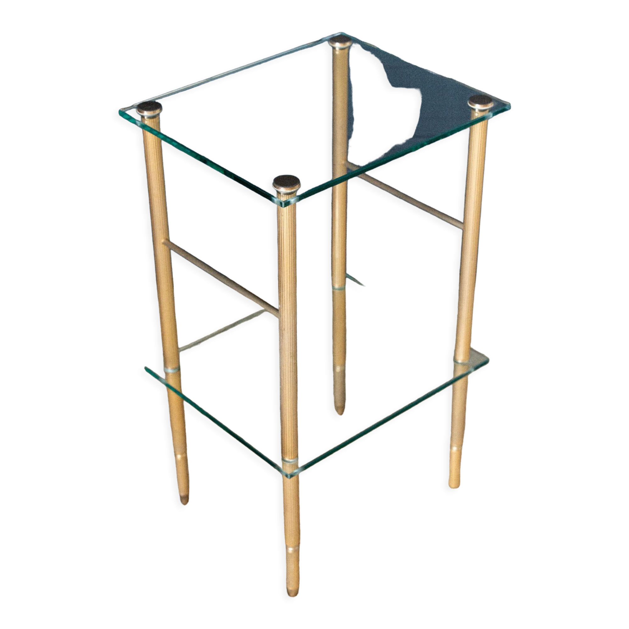 Bedside table 1980 golden metal 2 glass tops