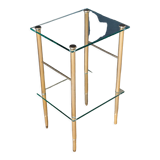 Bedside table 1980 golden metal 2 glass tops