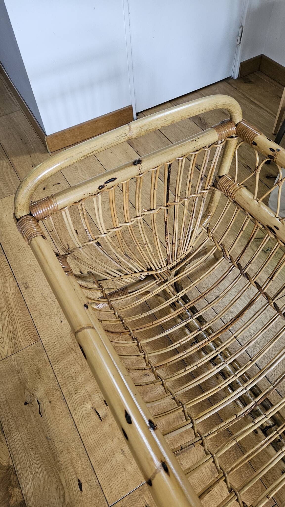 Vintage rattan and bamboo baby bed / cradle